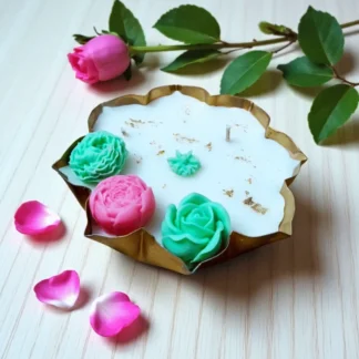 Metal Urli Candles 5.5 inch (Soy Wax) Flower Decorated